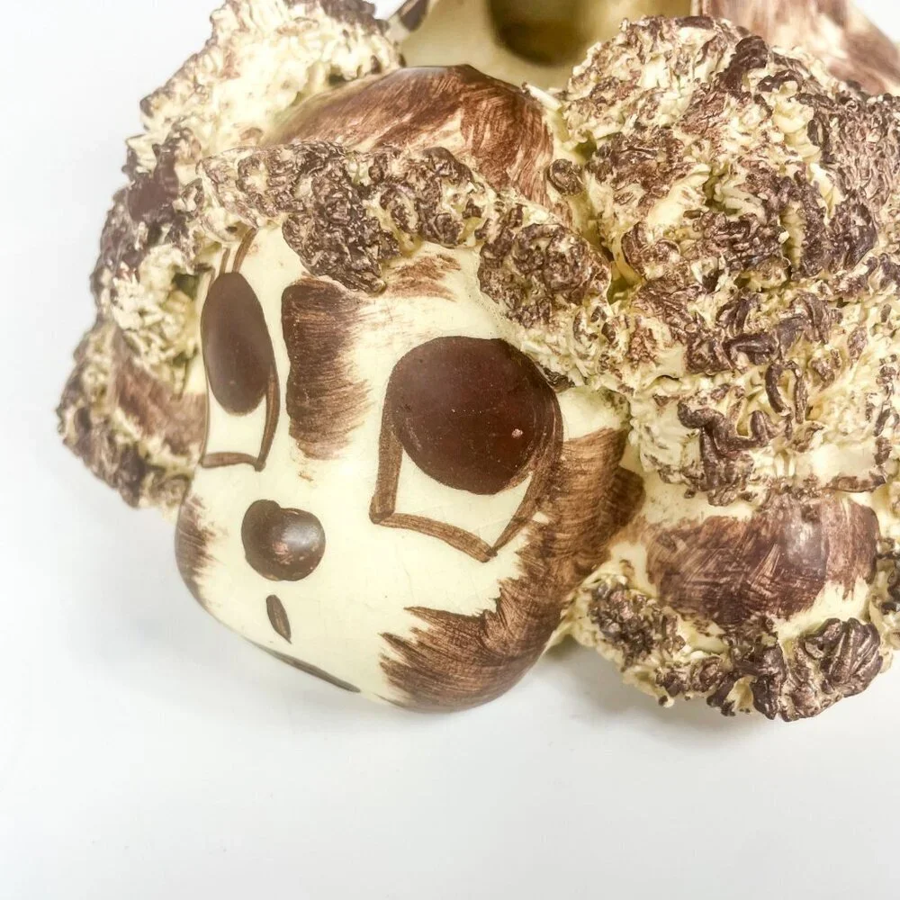 Ceramic Spaghetti Poodle Dog Puppy Figurine Planter Textured  Mid-Century